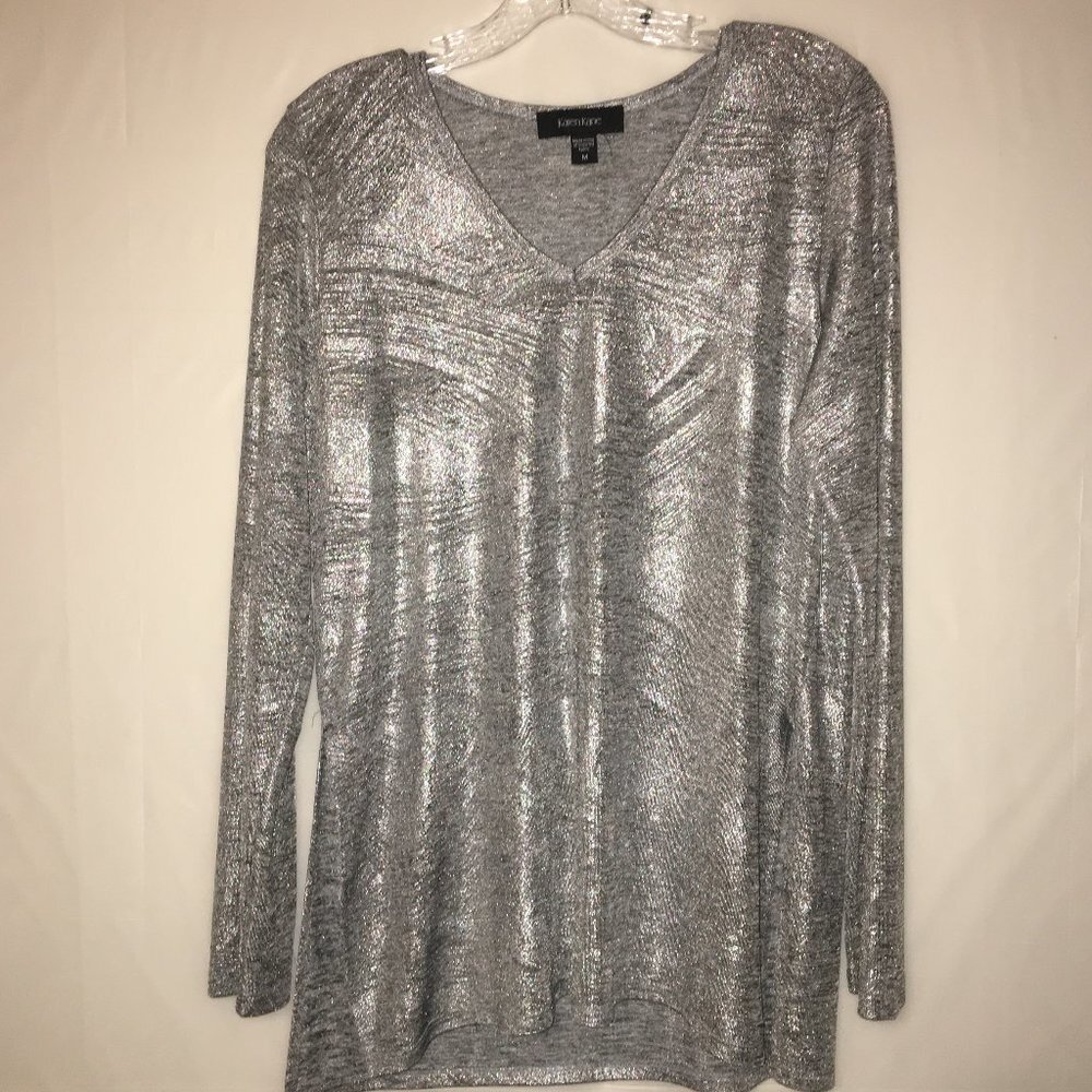 Karen Kane Silver Metallic LS Sweater Tunic